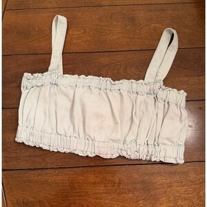 Weekend Los Angeles Ruched Denim Crop Top Glacier Mineral Wash Tencel XL NEW